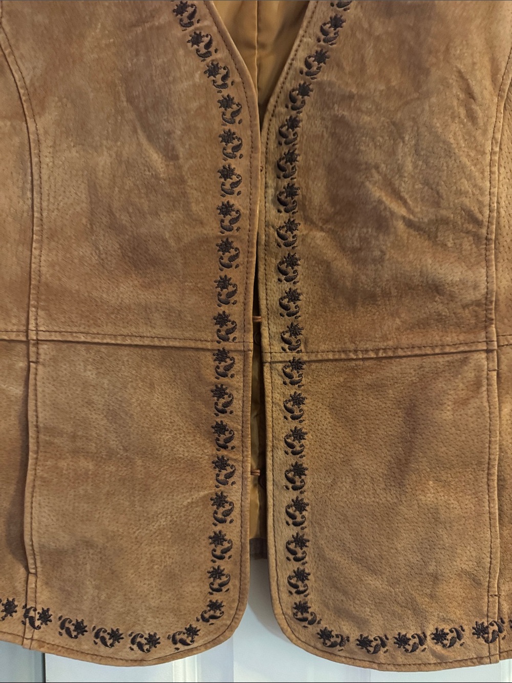 Vintage Brown Suede Leather Vest with Embroidered Detail - Picture 4 of 8